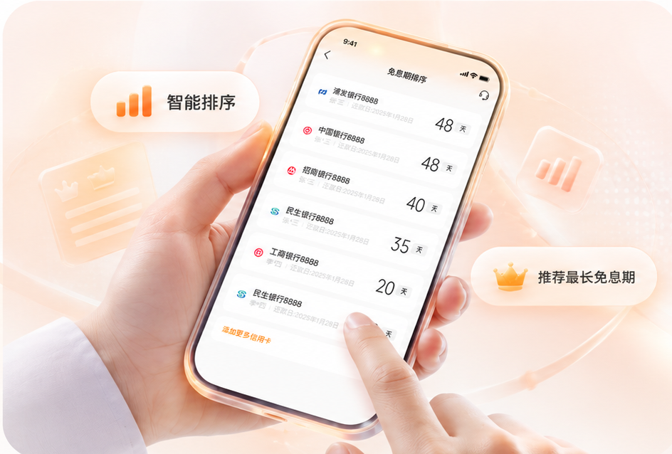 用户在咖啡馆场景中查看卡牛免息期与账单信息